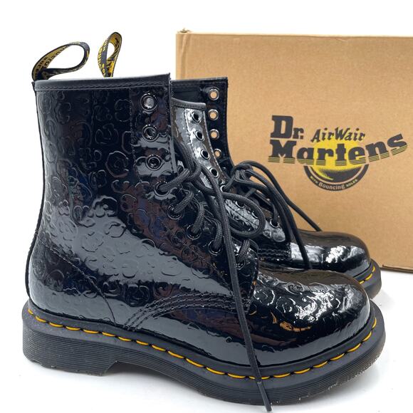 Dr Martens 1460 Boots Leopard Emboss Black Lace Up Combat Ankle Patent Sz 6 - Picture 3 of 12